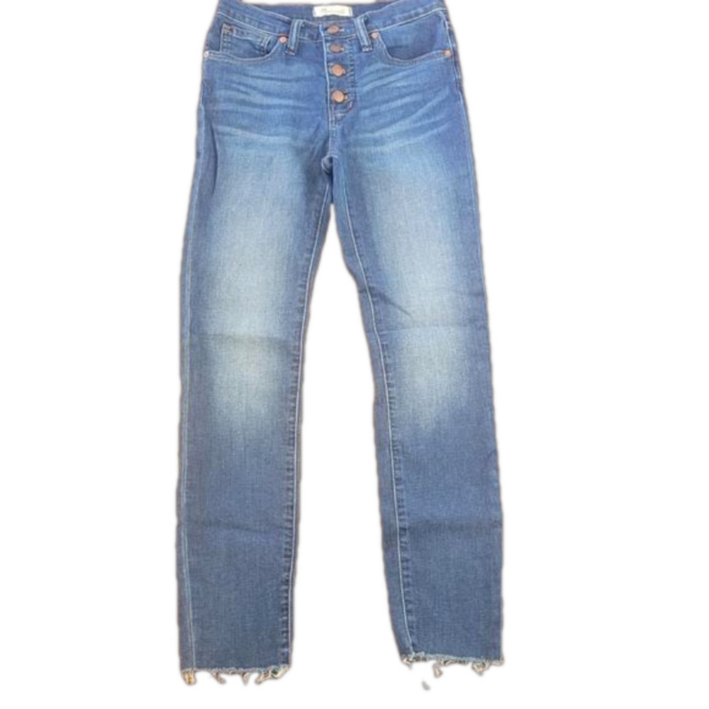 Madewell Blue 9" Mid-Rise Skinny Fringe Hem Jeans Size 26